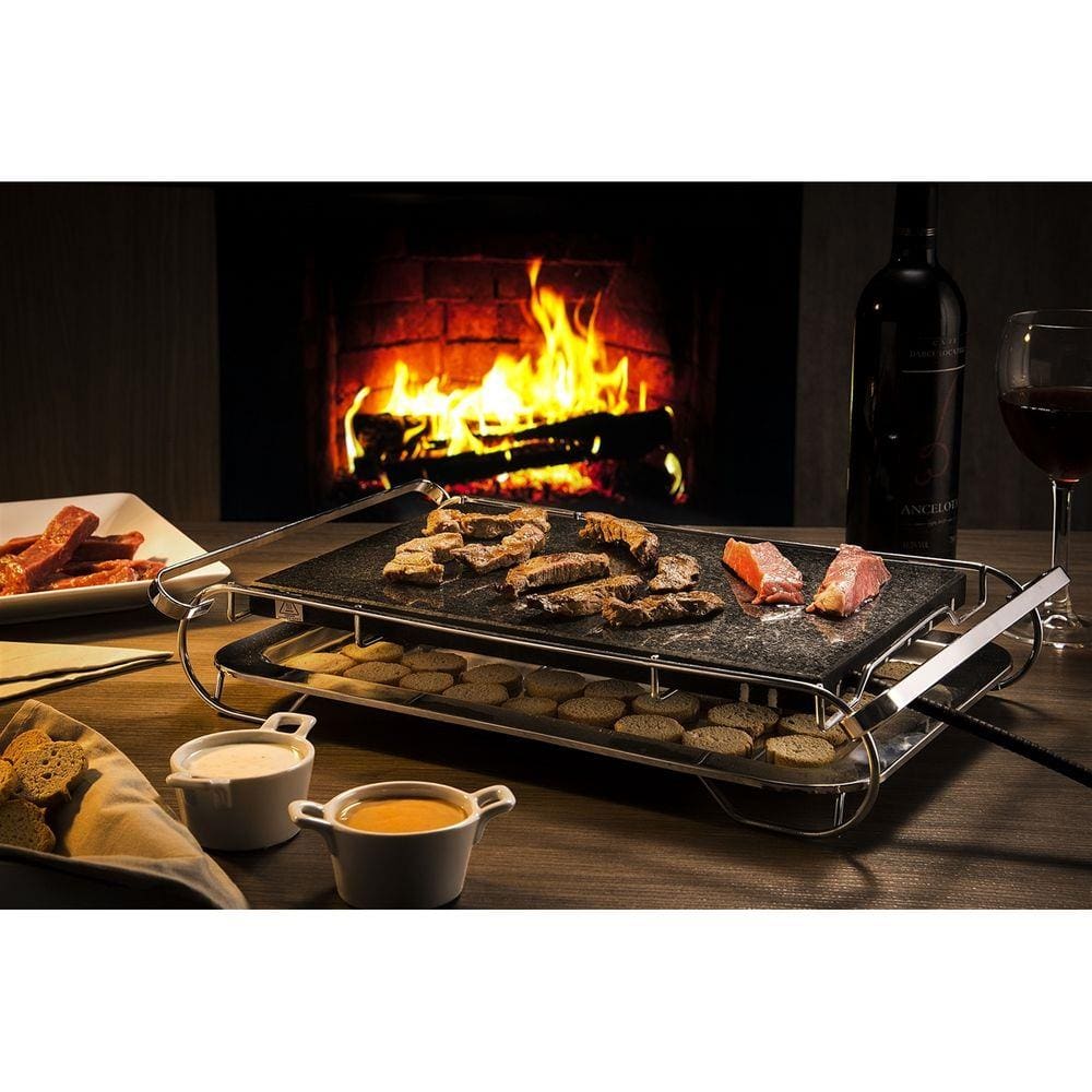 Grill de Pedra Ônix Preto - Stone Grill Cromado Pedra Granito Para Cozimento 127V