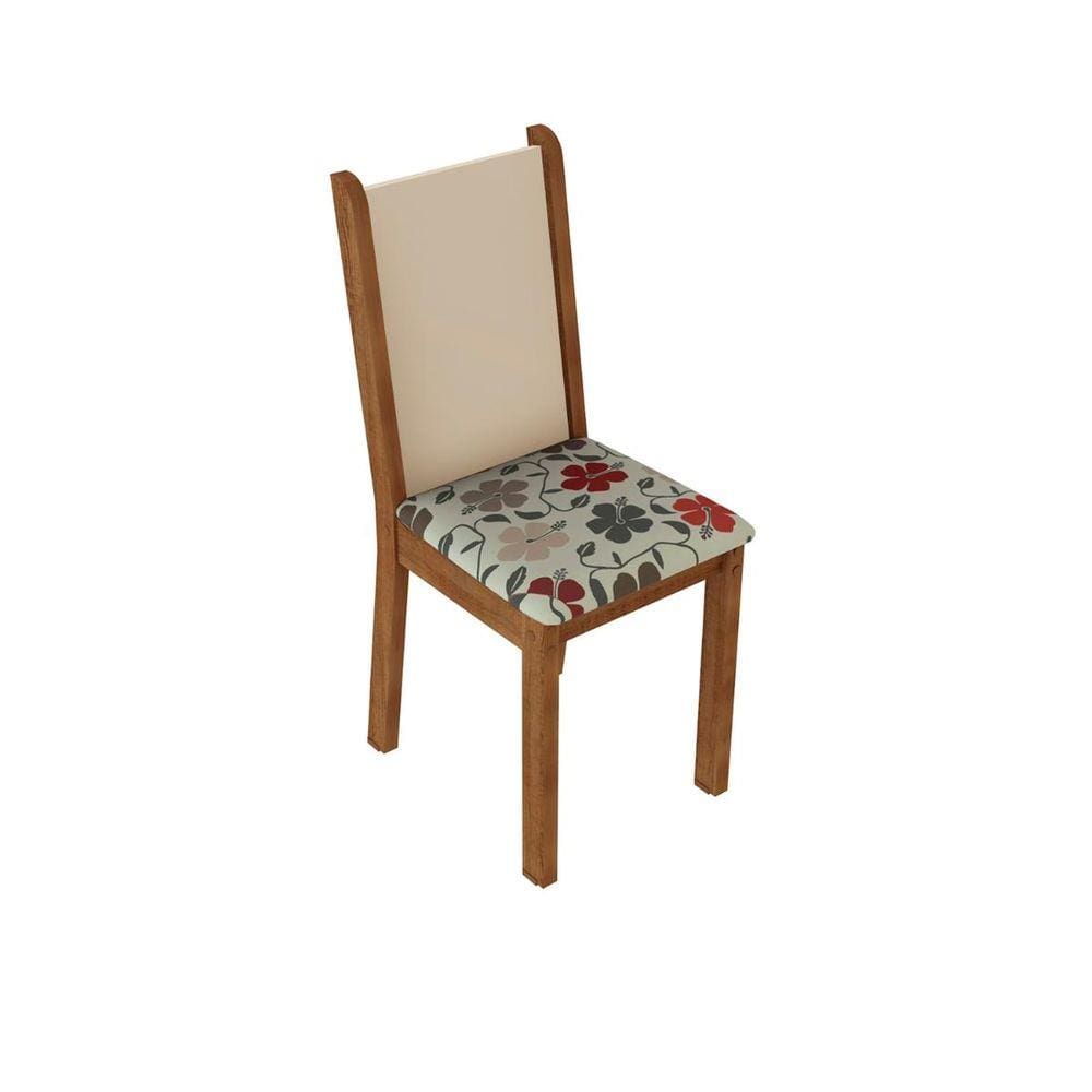 Kit 4 Cadeiras 4291 Madesa Rustic/Crema/Hibiscos