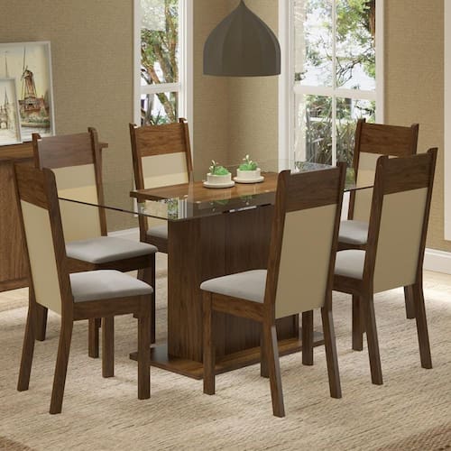 imagem-Conjunto Sala de Jantar Madesa Atlanta Mesa Tampo de Vidro com 6 Cadeiras - Marrom