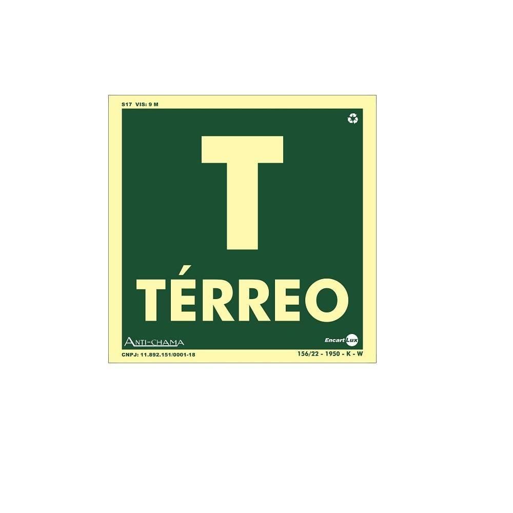 Placa de Sinalização Pavimento Térreo Fotoluminescente 18x18 cm