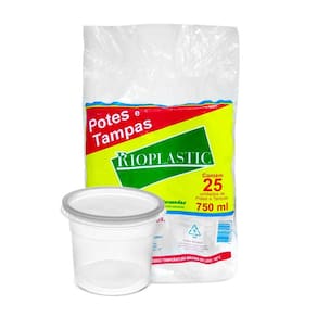 Pote de Plástico Descartável com Tampa 750ml 25 Unidades