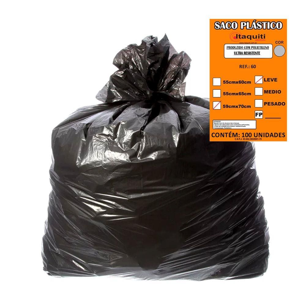 Saco para Lixo Leve 60 Litros Preto 100un
