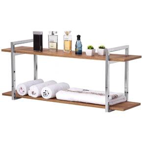 Nicho Prateleiras Para Banheiro 60cm Cromo com Amadeirado
