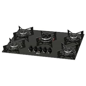 Cooktop 5 Bocas Fischer Fit Line a Gás com Mesa de Vidro Temperado