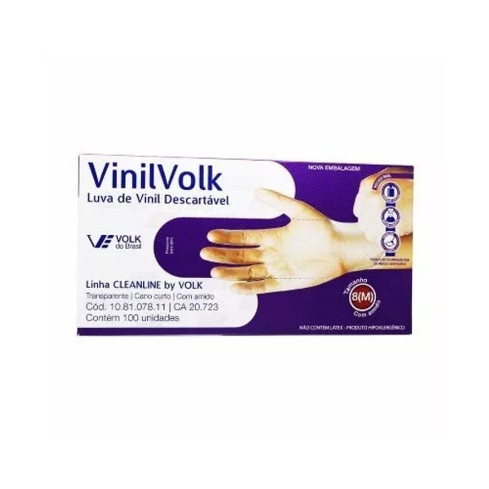 Luva procedimento Volk descartável vinil amido tam. M c/ 100