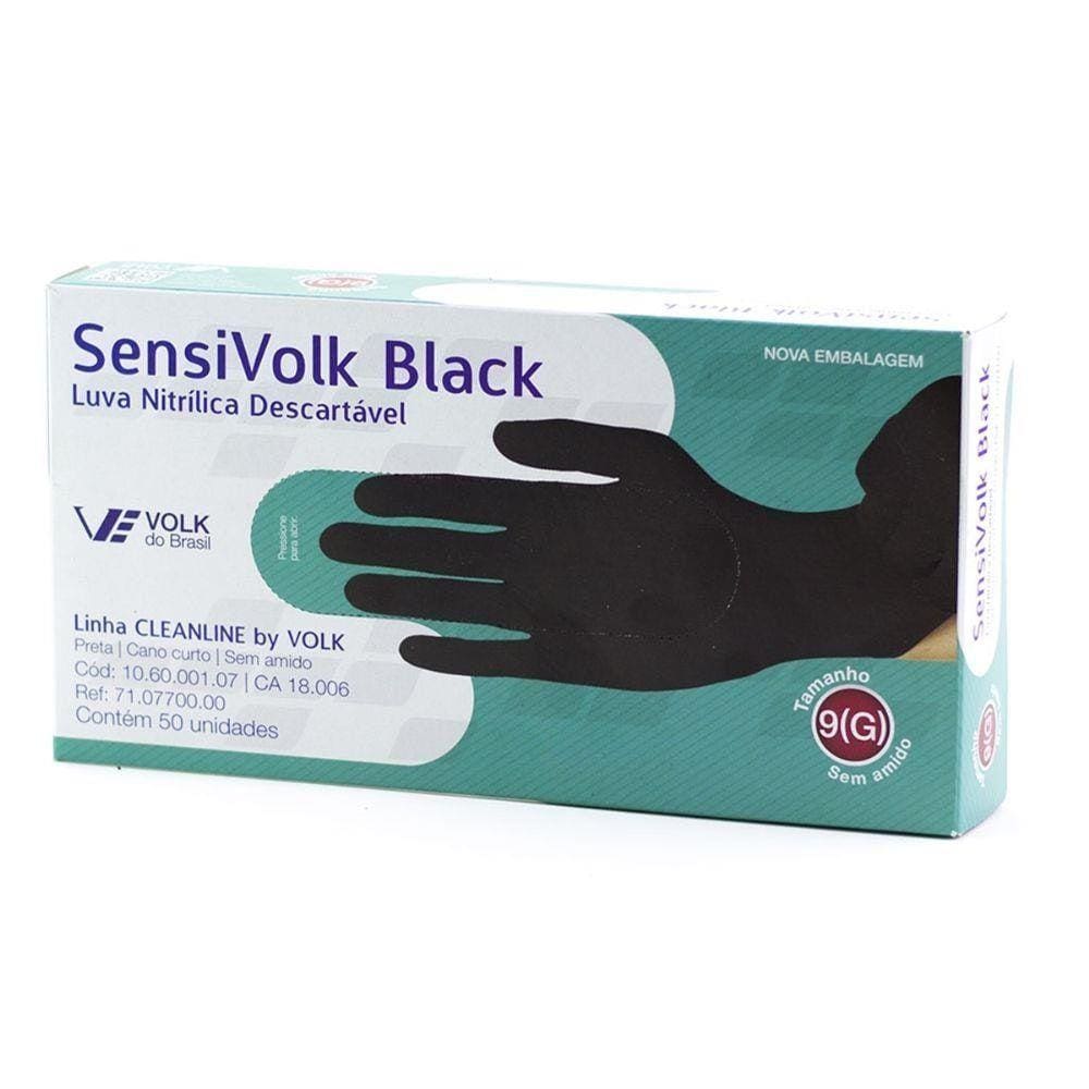 Luva Nitrílica Descartável Sensivolk Black Com 50 Tamanho G