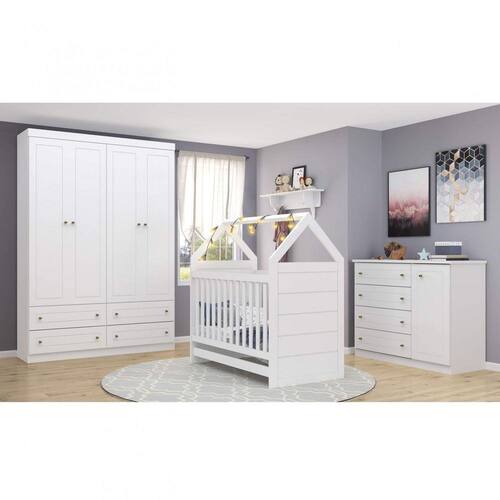 Quarto Infantil com Guarda Roupa 4 Portas 1 Cômoda e 1 Berço Mini Cama Faz de Conta Menor preço em Quarto Infantil com Guarda Roupa 4 Portas 1 Cômoda e 1 Berço Mini Cama Faz de Conta
