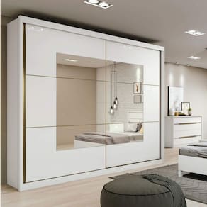 Quarto de Casal com Guarda Roupa e Cômoda Móveis Lopas Branco