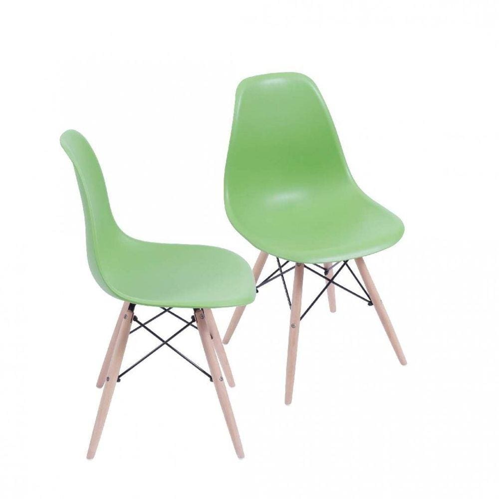 Conjunto 2 Cadeiras Eames DKR Base Madeira OR Design Verde