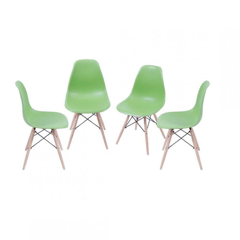 Conjunto 4 Cadeiras Eames DKR Base Madeira OR Design Verde