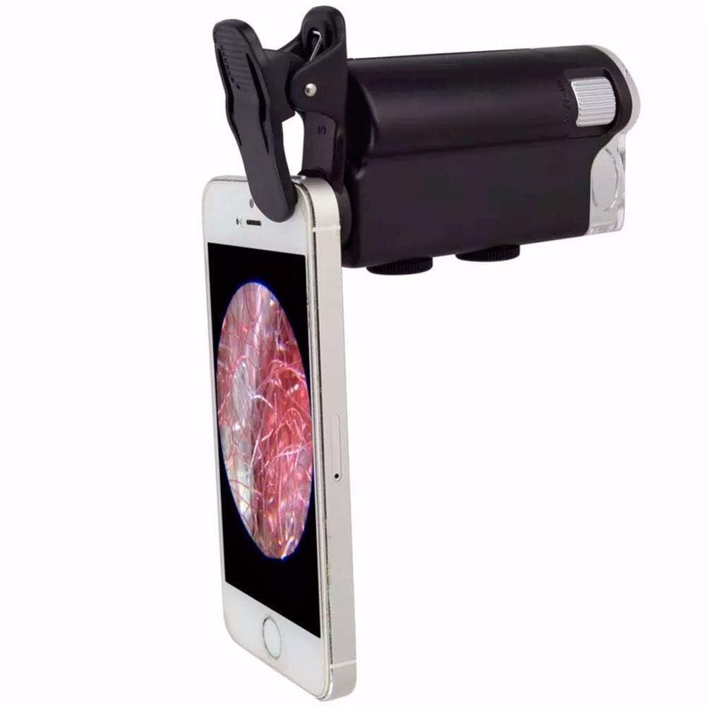 Microscópio Portátil 60x a 100x com Suporte para Celular