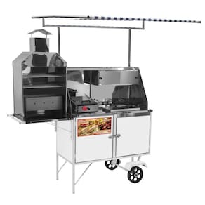 Carrinho de Hot Dog + Lanche + Churrasco Luxo com Rodas Maciças e Toldo - Cefaz