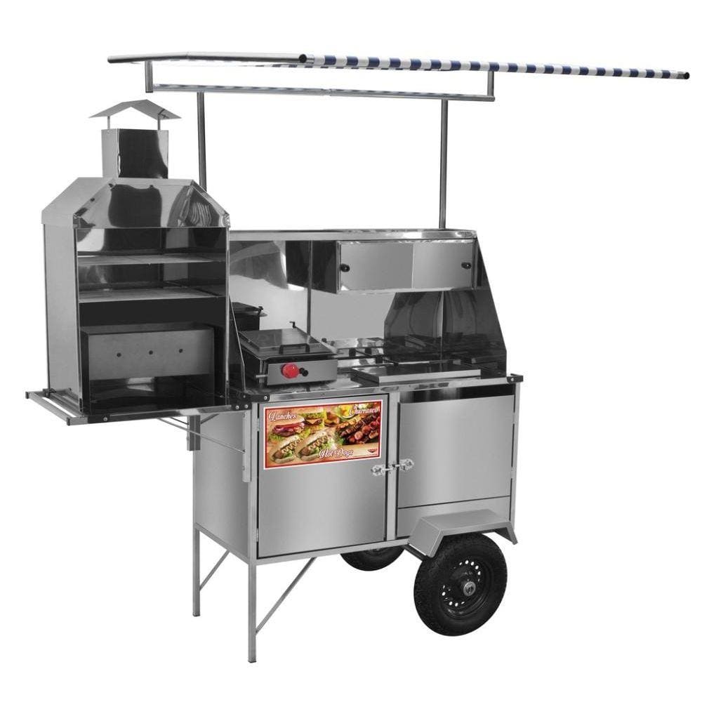 Carrinho de Hot Dog + Lanche + Churrasco Luxo com Rodas Pneumáticas e Toldo - Cefaz