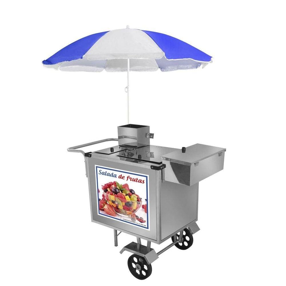Carrinho de Salada de Frutas Luxo com Rodas Maciças e Guarda Sol - Cefaz