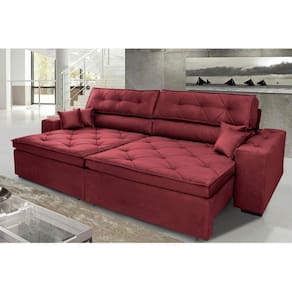 Sofá Austin 2,42m Retrátil, Reclinável com Molas no Assento e Almofadas, Tecido Suede Vinho