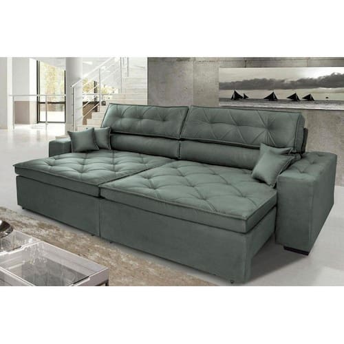 Sofá Austin 2,42m Retrátil, Reclinável com Molas no Assento e Almofadas, Tecido Suede Grafite é boa?