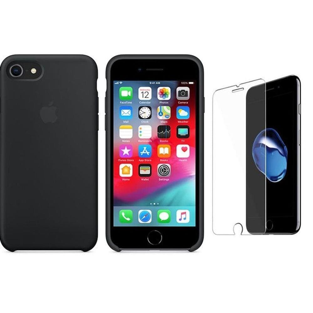 Capa De Silicone Iphone 8 Plus/ 7Plus Preto E Película | Casas Bahia