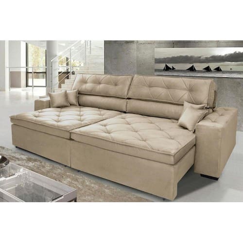 Sofá Austin 3,02m Retrátil, Reclinável com Molas no Assento e Almofadas, Tecido Suede Bege é boa?