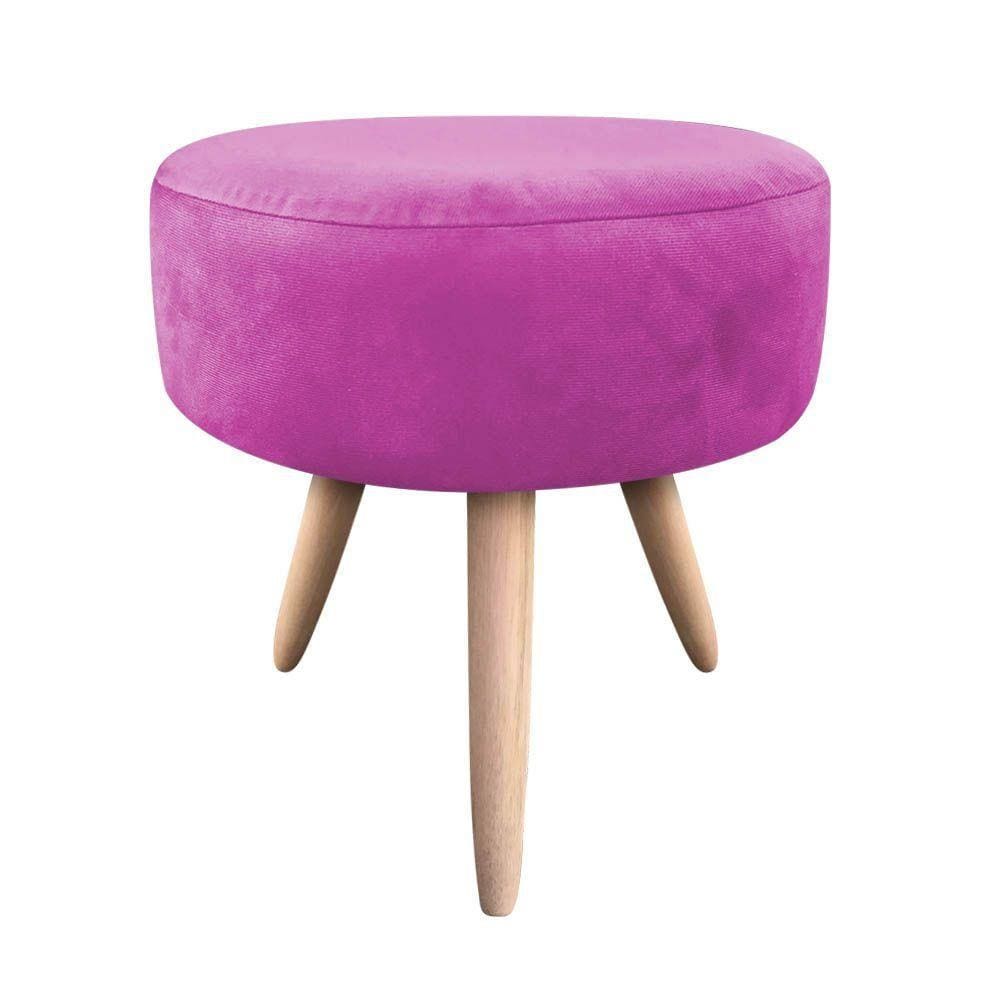 Puff Decorativo Dri Redondo Suede Pink Pés Natural