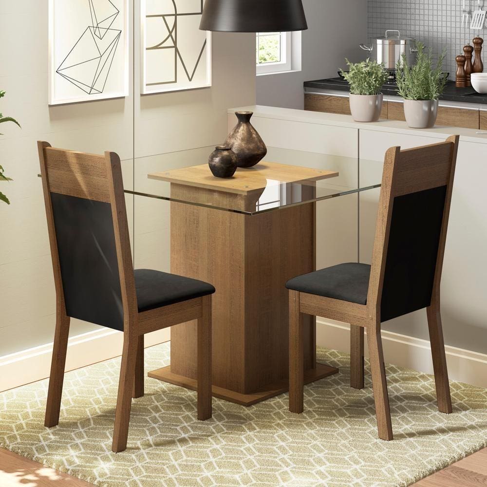 Conjunto Sala de Jantar Madesa Moni Mesa Tampo de Madeira com 2 Cadeiras