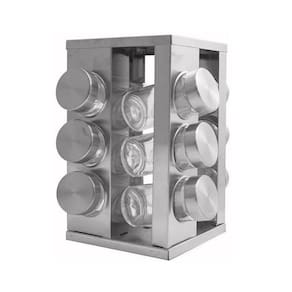 Porta Tempero Condimento 12 Potes Inox Vidro Giratorio Restaurante Cozinha