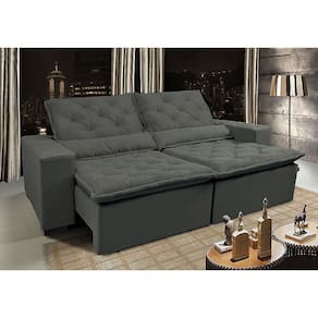 Sofá Lisboa 2,72m Retrátil, Reclinável com Molas no Assento Tecido Suede Velusoft Grafite - Cama InBox