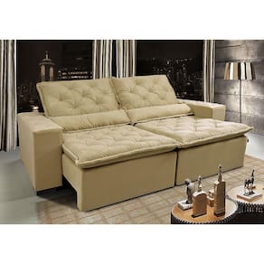 Sofá Lisboa 2,32m Retrátil, Reclinável com Molas no Assento Tecido Suede Velusoft Bege - Cama InBox