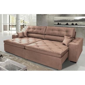 Sofá Austin 2,22m Retrátil, Reclinável com Molas no Assento e Almofadas, Tecido Suede Castor
