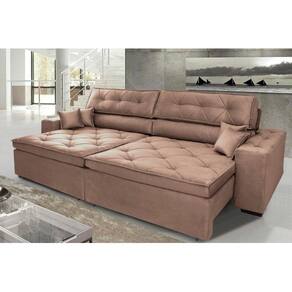 Sofá Austin 2,82m Retrátil, Reclinável com Molas no Assento e Almofadas, Tecido Suede Castor