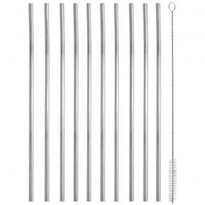 Kit 10 Canudos Inox Sustentável Reto 6Mm Escovinha 21,5Cm