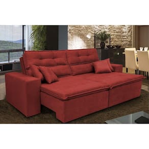 Sofá Cairo 2,52m Retrátil, Reclinável Tecido Suede Vermelho