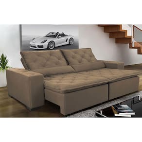 Sofá Magnum 2,02m Retrátil, Reclinável com Molas no Assento e Almofadas Lombar Tecido Suede Velusoft Castor - Cama InBox