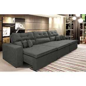 Sofá Cairo 4,12m Retrátil, Reclinável Tecido Suede Preto