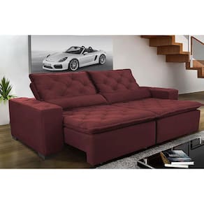 Sofá Magnum 3,02m Retrátil, Reclinável com Molas no Assento e Almofadas Lombar Tecido Suede Velusoft Vinho - Cama InBox