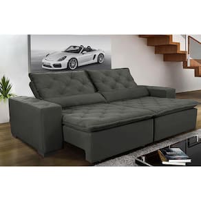 Sofá Magnum 2,82m Retrátil, Reclinável com Molas no Assento e Almofadas Lombar Tecido Suede Velusoft Grafite - Cama InBox