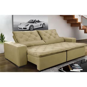 Sofá Magnum 3,02m Retrátil, Reclinável com Molas no Assento e Almofadas Lombar Tecido Suede Velusoft Bege - Cama InBox
