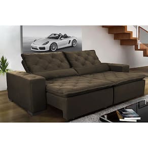 Sofá Magnum 2,82m Retrátil, Reclinável com Molas no Assento e Almofadas Lombar Tecido Suede Velusoft Café - Cama InBox