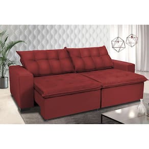 Sofá Retrátil e Reclinavel Oklahoma 2,32 Mts Com Molas e Pillow no Assento Tecido Suede Vermelho - Cama InBox