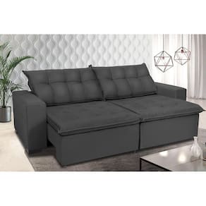 Sofá Retrátil e Reclinavel Oklahoma 2,32 Mts Com Molas e Pillow no Assento Tecido Suede Cinza - Cama InBox