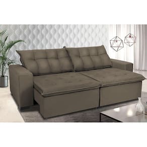 Sofá Retrátil e Reclinavel Oklahoma 2,32 Mts Com Molas e Pillow no Assento Tecido Suede Castor - Cama InBox