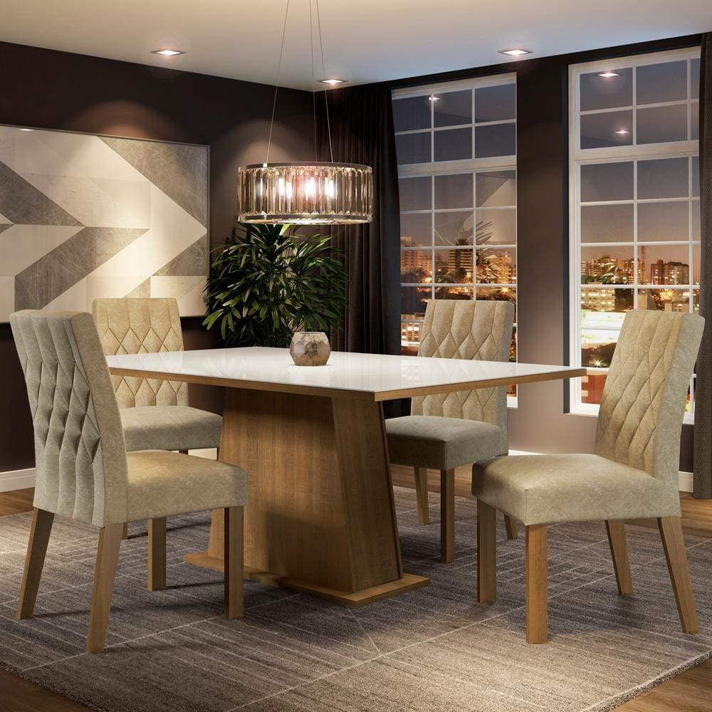 Conjunto Sala de Jantar Madesa Grazi Mesa Tampo de Vidro com 4 Cadeiras