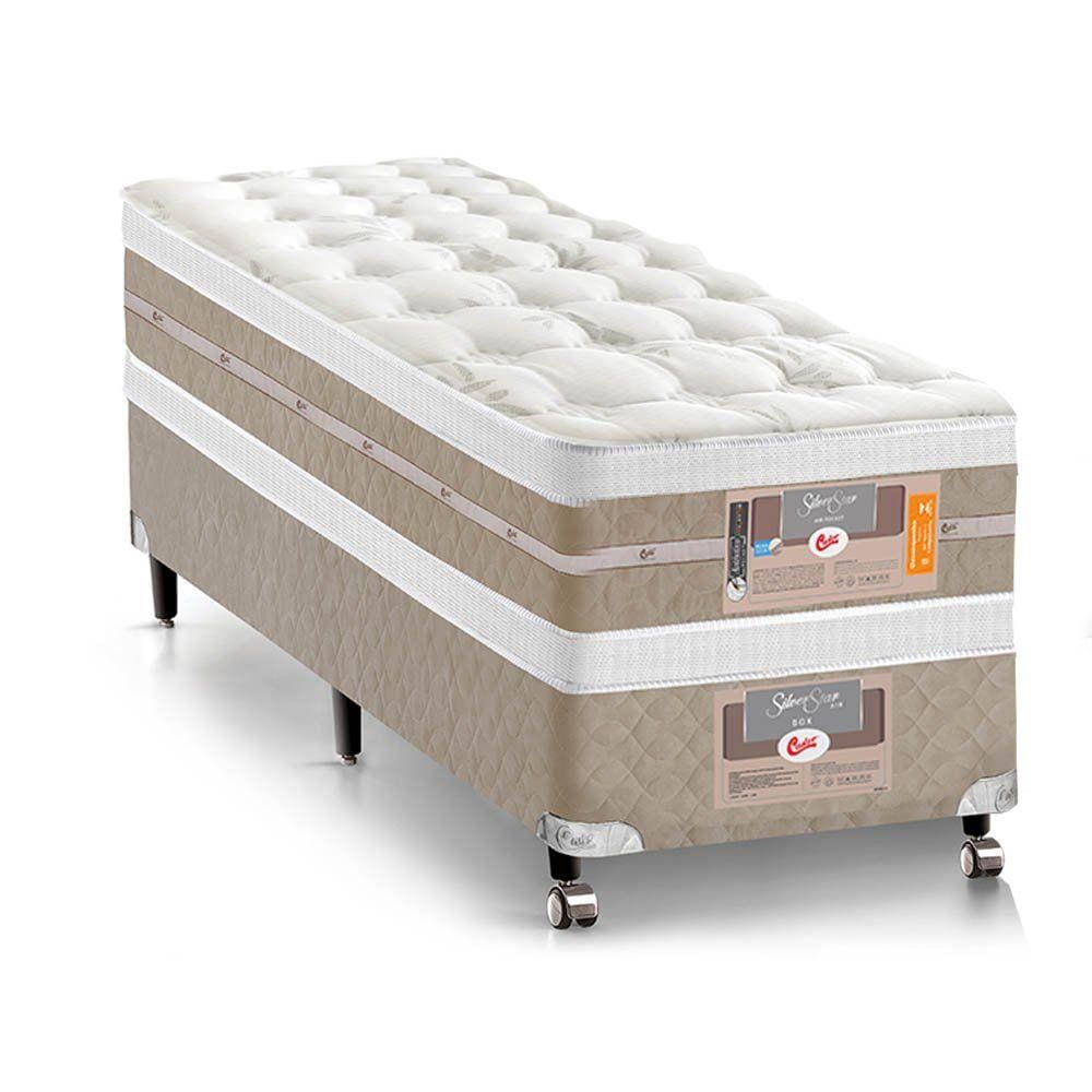 Cama Box + Colchão Castor Solteiro Molas Pocket Silver Star AIR Double Face 100x200x74cm