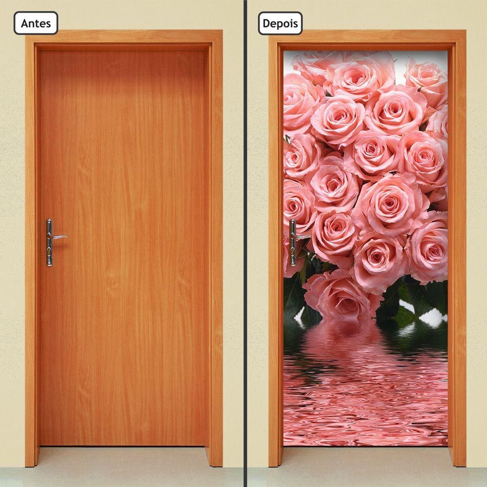 Adesivo Decorativo de Porta - Flores - Rosa - 1197cnpt