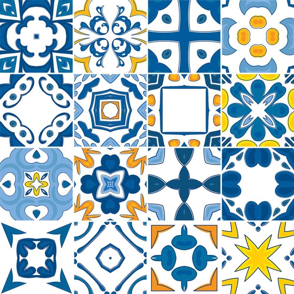 Adesivo de Azulejo - Ladrilho Hidráulico - 20cm x 20cm - 16un - 369Azge