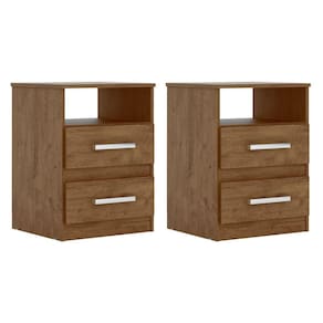 Kit 2 Mesa de Cabeceira 2 Gavetas Apolo Castanho/Avelã Wood - Moval