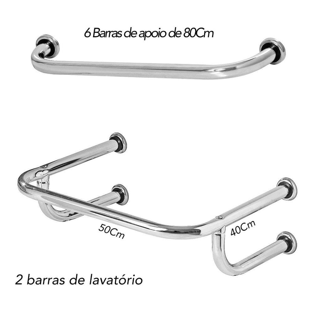 2 Barras De Apoio Para Lavatório E 6 Barras De Idoso De 80cm