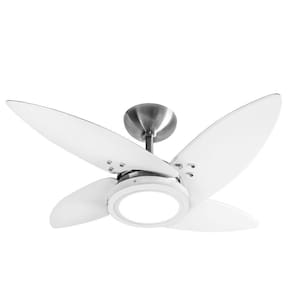 Ventilador de teto 4 pás em mdf brancas com luminária Led alumínio escovado