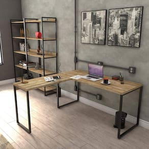 Mesa de Escritório em L Estilo Industrial 1,50mx1,50m Kuadra Compace