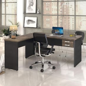 Mesa de Escritório em L 1,60x1,60m com 2 Gavetas Work30 Compace Carvalho Dark/Preto Ônix