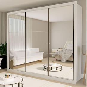 Guarda Roupa Casal com 9 Espelho 3 Portas Ravena Espresso Móveis Branco